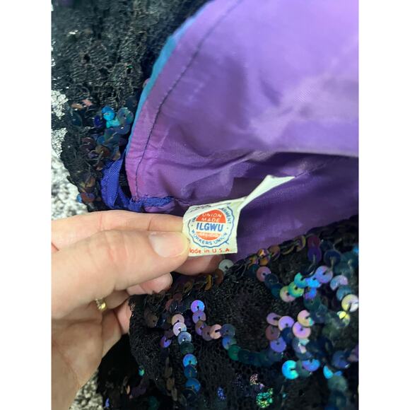 VINTAGE DESIGNER Sequin Lace Ball Gown, Mignon Ann Marie Gabalis‎ Blue Plaid - Picture 8 of 16